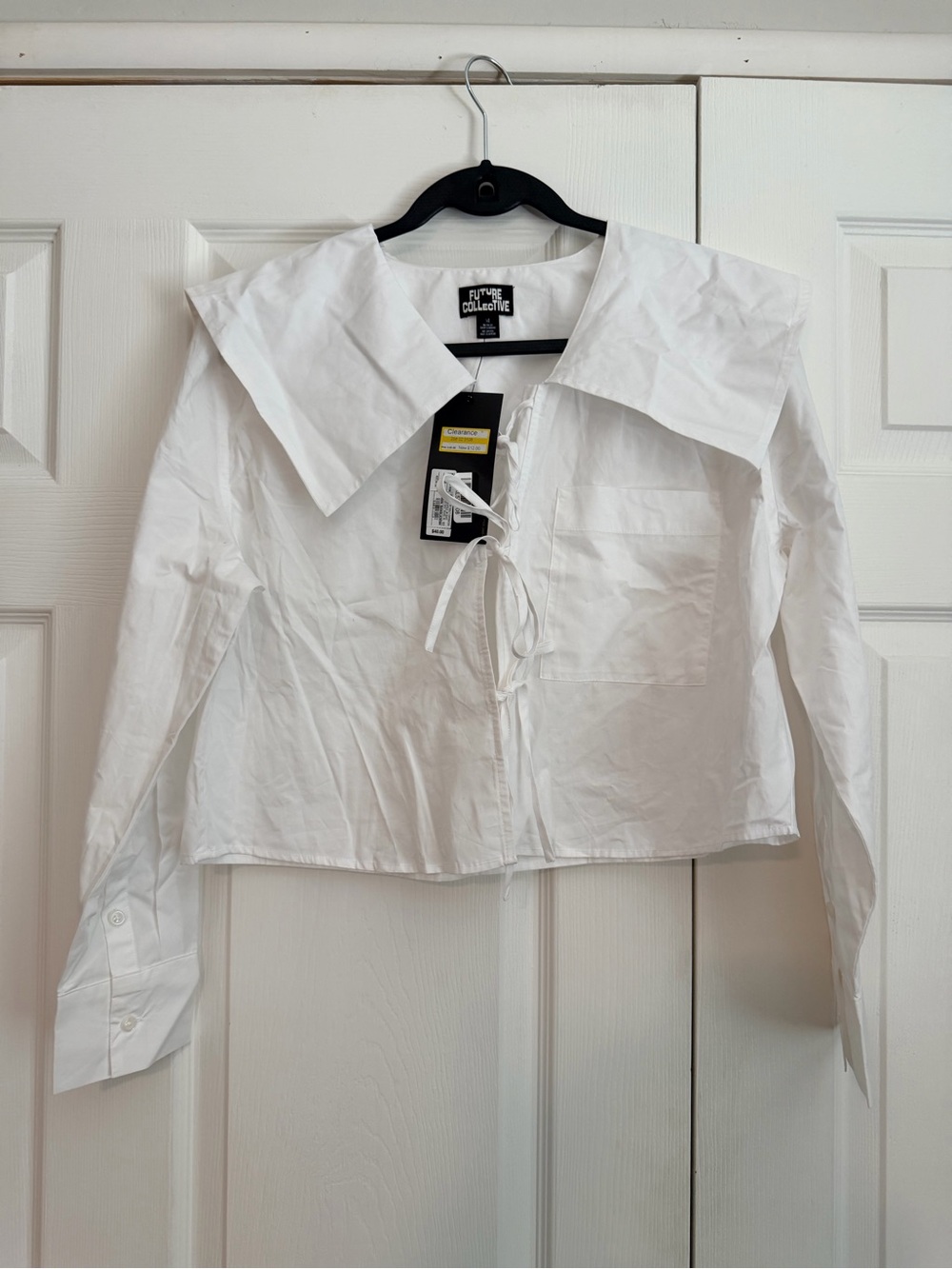 Future Collective White Tie-Front Cropped Blouse